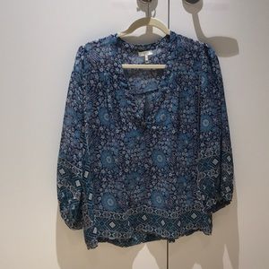 Joie Silk Blue Patterned Top